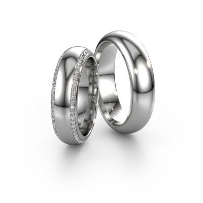 Trouwringen set WH6132LM36C ±6x2.2 mm 14 Carat witgoud diamant 0.005 crt