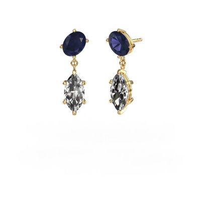 Pendants d'oreilles Toi et Moi OVL-MRQ 585 or jaune saphir 8x6 mm