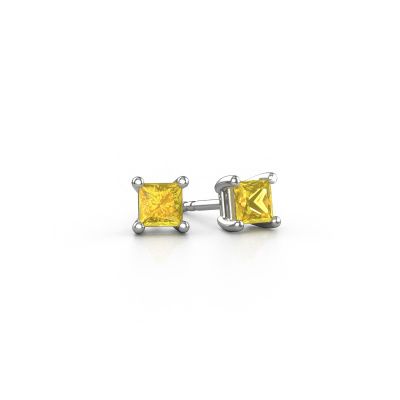 Clous d'oreilles Sam square 585 or blanc saphir jaune 4 mm