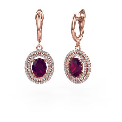 Drop earrings Karren 585 rose gold rhodolite 8x6 mm