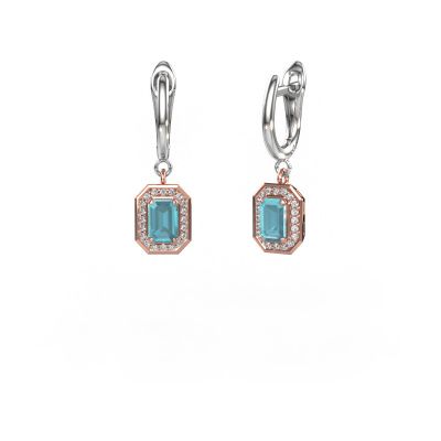 Pendants d'oreilles Dodie 1 585 or rose topaze bleue 6x4 mm