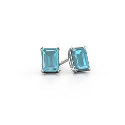 Clous d'oreilles Sam EME 585 or blanc topaze bleue 7x5 mm