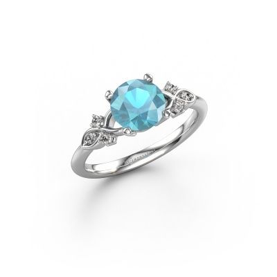 Bague de fiançailles Azra RND 585 or blanc topaze bleue 7 mm