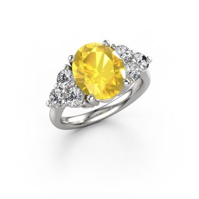 Bague de fiançailles Serenity OVL 585 or blanc saphir jaune 11x9 mm