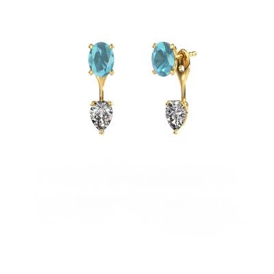 Pendants d'oreilles Kate OVL-PER 585 or jaune topaze bleue 7x5 mm