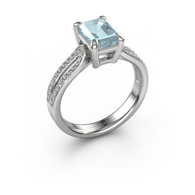 Engagement ring Antonia eme 2 585 white gold aquamarine 8x6 mm