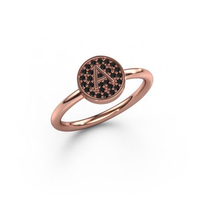 Bague Initial ring 021 585 or rose diamant noir