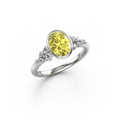 Engagement ring Aliyah OVL 950 platinum yellow lab grown diamond 8x6 mm