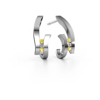 Boucles d'oreilles Juliette 585 or blanc saphir jaune 1.5 mm