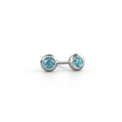 Clous d'oreilles Shemika 585 or blanc topaze bleue 4 mm