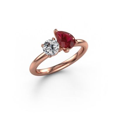 Engagement ring Toi et Moi PER-RND 585 rose gold ruby 7x5 mm