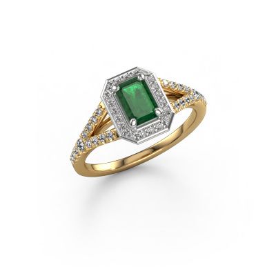 Engagement ring Pamela EME 585 gold emerald 6x4 mm