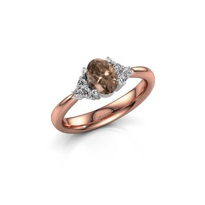 Verlovingsring Aleida OVL 1 585 rosé goud bruine diamant 0.83 crt