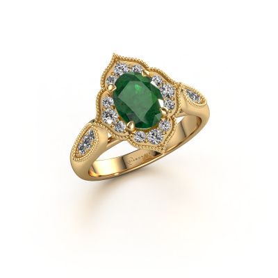 Engagement ring Rosan 585 gold emerald 8x6 mm