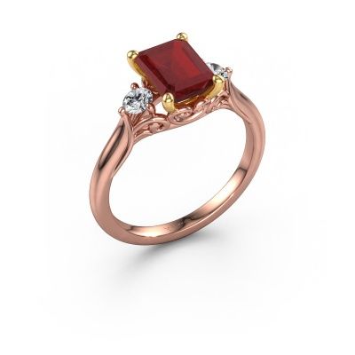 Engagement ring Laurian EME 585 rose gold ruby 8x6 mm
