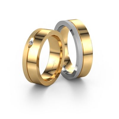 Wedding rings set WH0329LM16BPM ±0.24x0.08 in 14 Carat white gold diamond 0.03 crt