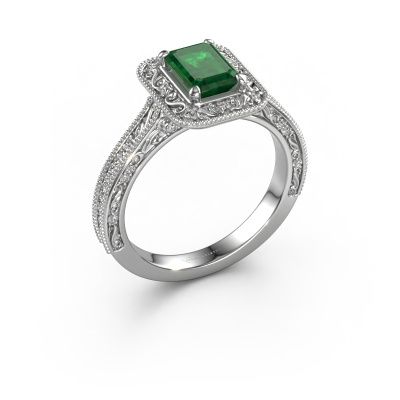 Engagement ring Alice EME 585 white gold emerald 7x5 mm