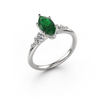 Engagement ring Emma MRQ 585 white gold emerald 10x5 mm