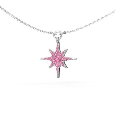 Necklace Star 585 white gold pink sapphire 3 mm