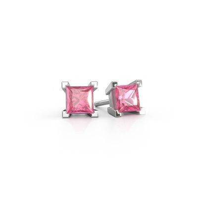 Clous d'oreilles Ariane 585 or blanc saphir rose 5 mm