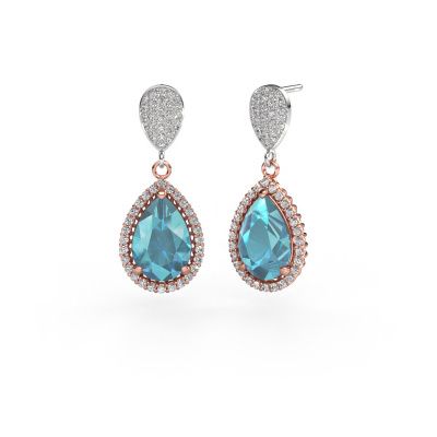 Pendants d'oreilles Tilly per 2 585 or rose topaze bleue 12x8 mm