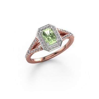 Engagement ring Pamela RAD 585 rose gold green lab grown diamond 6x4 mm