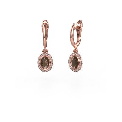 Drop earrings Noud OVL 585 rose gold smokey quartz 6x4 mm