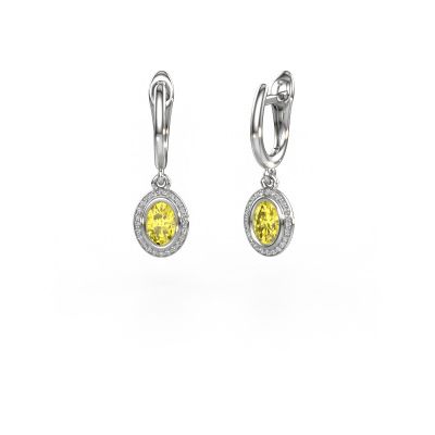 Drop earrings Noud OVL 585 white gold yellow lab grown diamond 6x4 mm