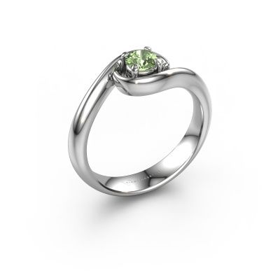 Engagement ring Linn 585 white gold green lab grown diamond 4.2 mm