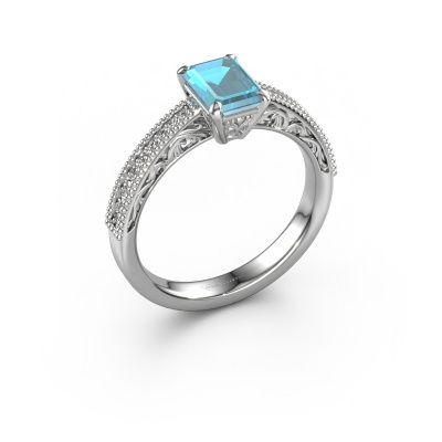 Engagement ring Shonta EME 585 white gold blue topaz 7x5 mm