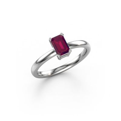 Verlovingsring Denita 1 EME 585 witgoud rhodoliet 6x4 mm