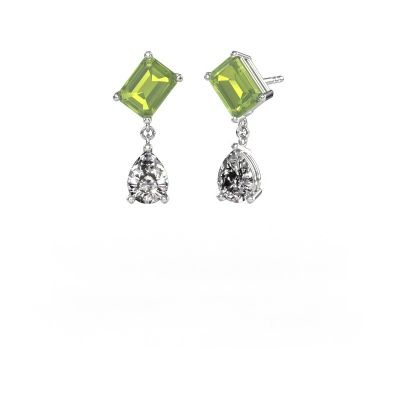 Boucles d'oreilles Toi et Moi EME PER 585 or blanc péridot 8x6 mm