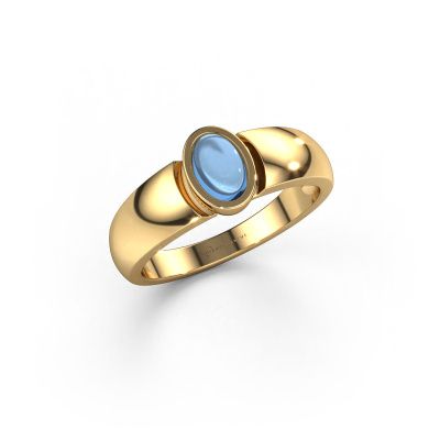Ring Tonneke 585 goud blauw topaas 6x4 mm