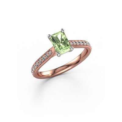 Engagement ring Mignon rad 2 585 rose gold green lab grown diamond 6.5x4.5 mm