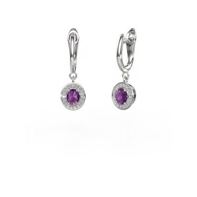 Drop earrings Nakita 585 white gold amethyst 5x4 mm