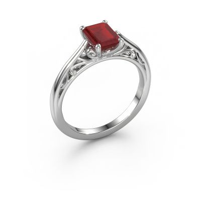 Engagement ring Shannon eme 950 platinum ruby 7x5 mm