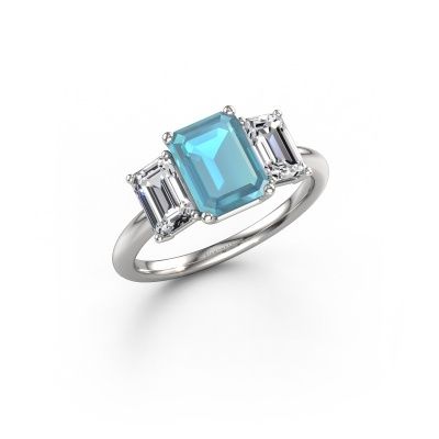 Verlovingsring Sandra 950 platina blauw topaas 8x6 mm