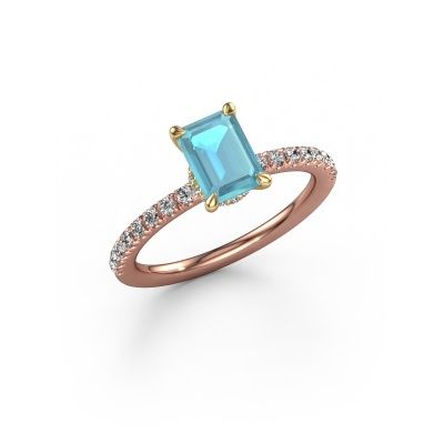 Bague de fiançailles Crystal EME 4 585 or rose topaze bleue 7x5 mm