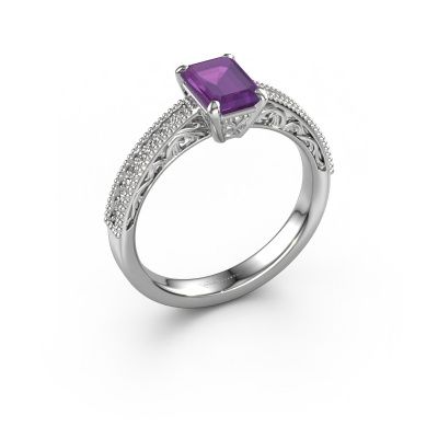 Engagement ring Shonta EME 585 white gold amethyst 7x5 mm