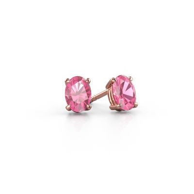 Clous d'oreilles Sam OVL 585 or rose saphir rose 7x5 mm