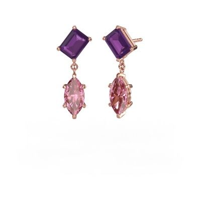Pendants d'oreilles Toi et Moi EME MRQ 585 or rose améthyste 8x6 mm