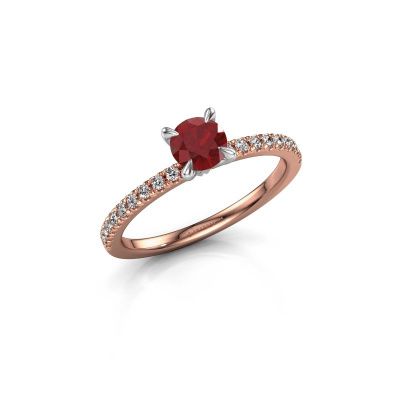 Verlovingsring Crystal rnd 2 585 rosé goud robijn 5 mm