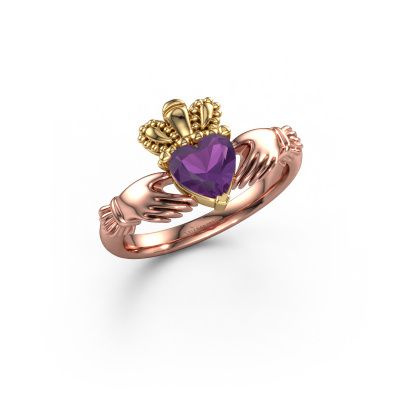 Ring Claddagh 2 585 Roségold Amethyst 6 mm