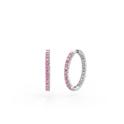 Créoles Miki 20mm 585 or blanc saphir rose 2 mm