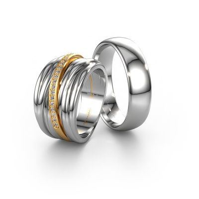 Wedding rings set WHS003LM36AP ±13x3 mm 14 Carat gold diamond 0.005 crt