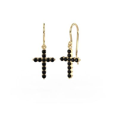 Pendants d'oreilles Cross 585 or jaune diamant noir 0.792 crt