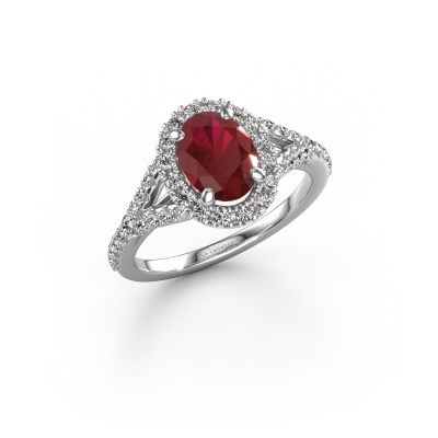 Engagement ring Kimber OVL 950 platinum ruby 8x6 mm
