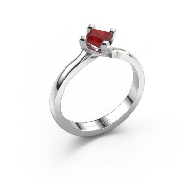 Engagement ring Dewi Square 950 platinum ruby 4 mm