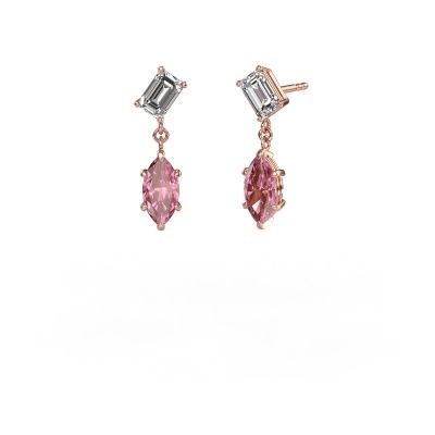 Pendants d'oreilles Toi et Moi EME MRQ 585 or rose diamant 3.50 crt