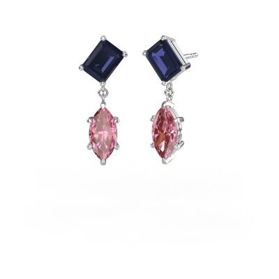 Pendants d'oreilles Toi et Moi EME MRQ 585 or blanc saphir 8x6 mm